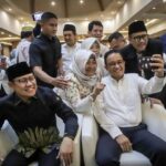 Paslon Capres-cawapres nomor urut 1, Anies Baswedan dan Muhaimin Iskandar alias Cak Imin, pada acara Deklarasi Dukungan Keluarga Besar HMI kepada Anies- Cak Imin, di Lippo Kuningan, Jakarta Selatan