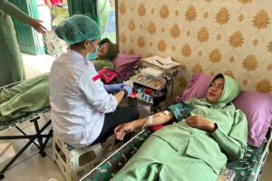 Peringati HUT Ke-75, Yonif 305 Kostrad Gelar Donor Darah Bersama Persit dan Prajurit