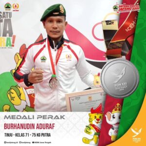 Praka Burhanudin Prajurit Yonif 411 Kostrad Sabet Medali Perak Cabang Tinju di Ajang PON 2024