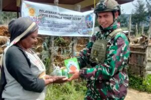 Tingkatkan Produktivitas Lahan Kosong, Satgas Yonif 323 TK Eromaga Berikan Bibit Sayuran