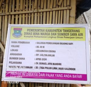 Diduga Pekerjaan Saluran Pembuangan Bojong Sapi-Cisoka Dikerjakan Asal Jadi. Fungsi Pengawasan Patut Dipertanyakan.