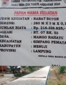 Pemerintah Desa Margo Rahayu Mesuji Insfraktuktur jalan Rabat Beton