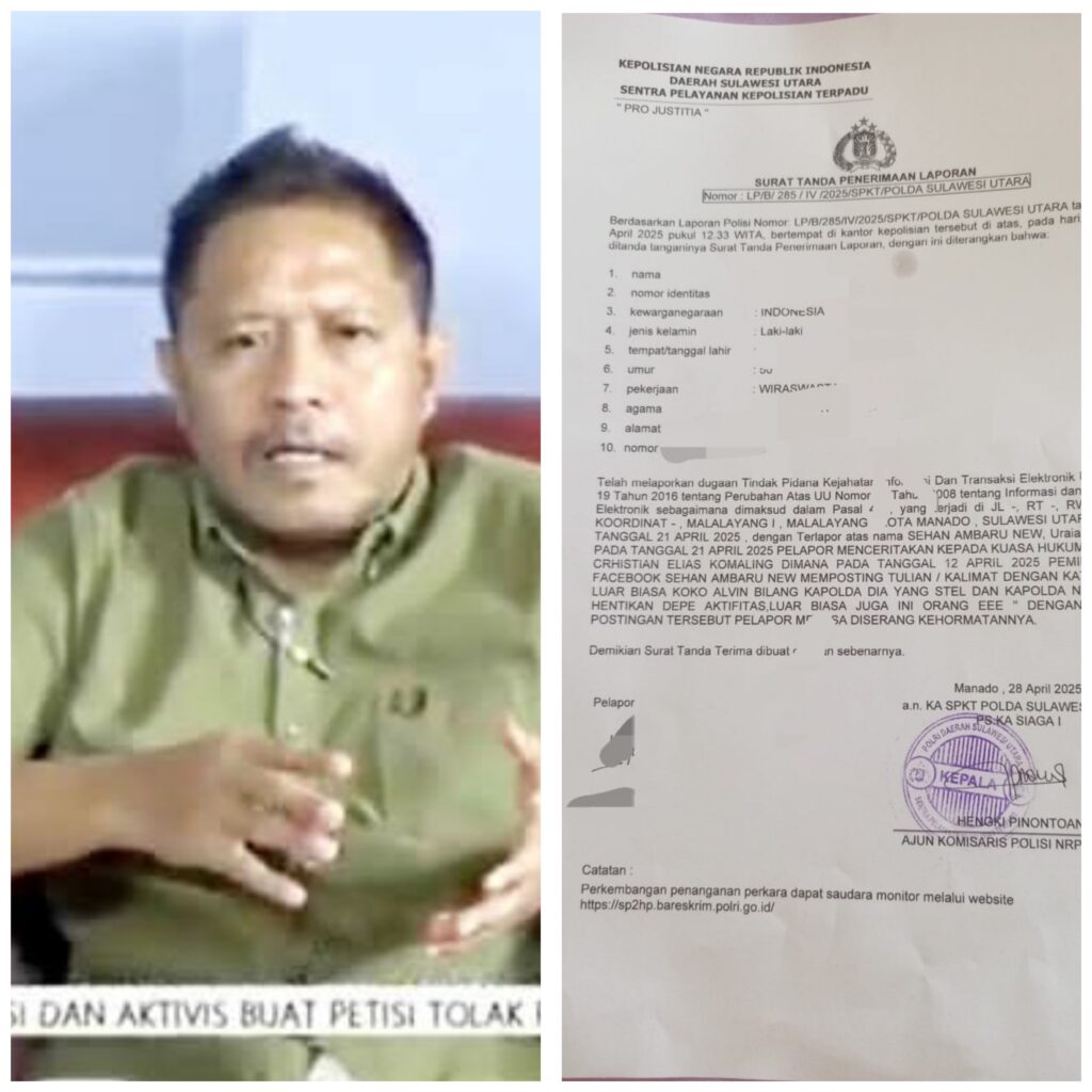 Cemarkan Nama Baik”Ko Alfin Akun Facebook “Sehan Ambaru New Dilaporkan dipolda Sulut.