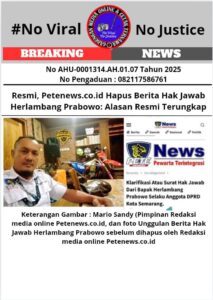 Resmi, Petenews.co.id Hapus Berita Hak Jawab Herlambang Prabowo: Alasan Resmi Terungkap