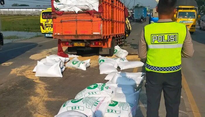 Colt Diesel Muat Pakan Ternak Seruduk Truk Trailer di Pemalang 